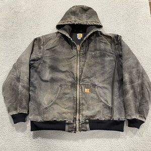 Carhartt Jacket Mens XL Tall J130 BLK Hooded Distressed Active Canvas VTG Y2K